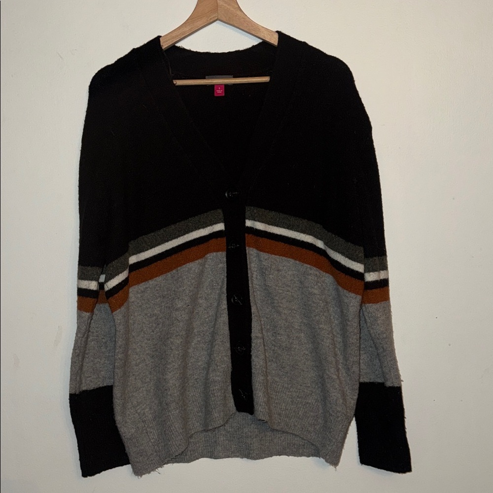 Vince Camuto Colorblock‎ Striped Knit V-Neck Button Cardigan - Size Small